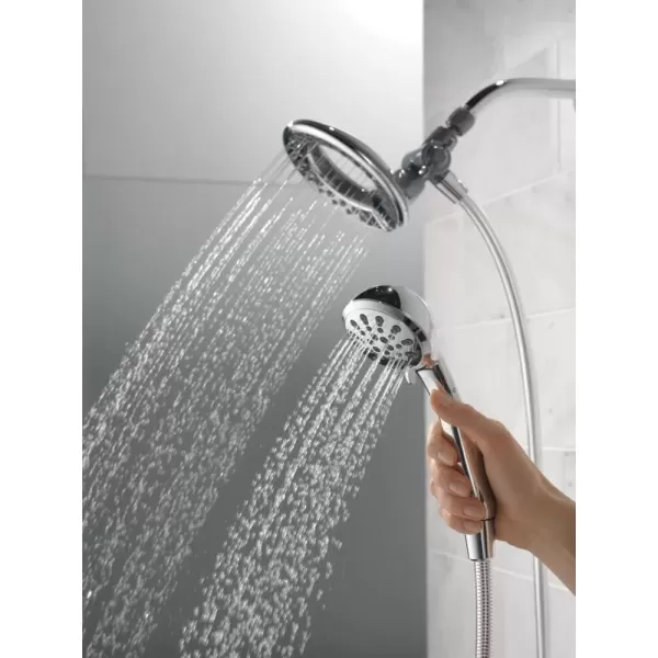 imageDelta Faucet 4Setting In2ition 2in1 Dual Shower Head with Handheld Brushed Nickel Round Shower Head with Hose Detachable Shower Head Hand Held Shower Head SpotShield Stainless 75486CSNChrome