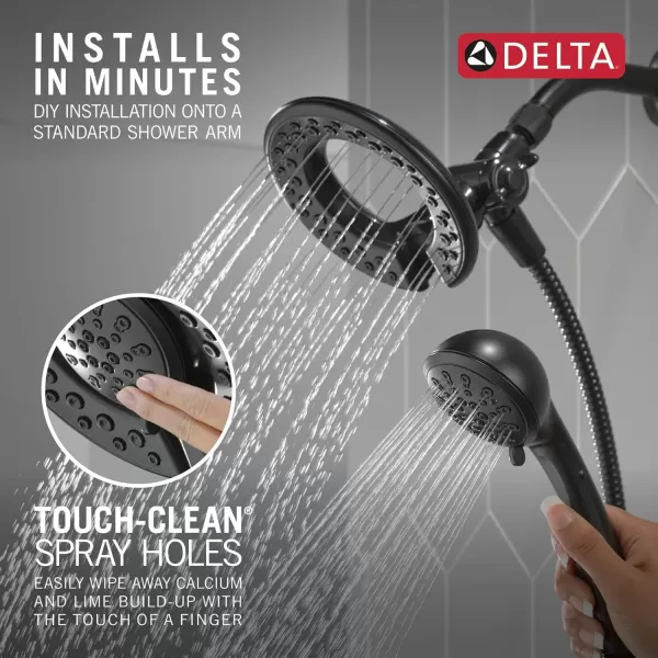 imageDelta Faucet 4Setting In2ition 2in1 Dual Shower Head with Handheld Brushed Nickel Round Shower Head with Hose Detachable Shower Head Hand Held Shower Head SpotShield Stainless 75486CSNMatte Black