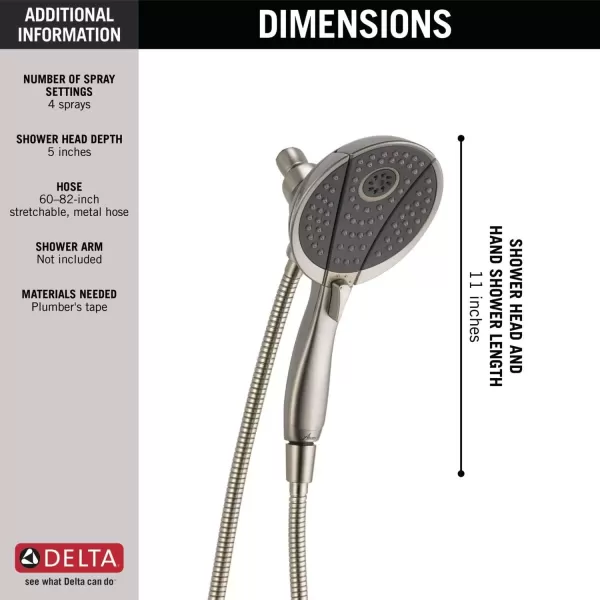 imageDelta Faucet 4Spray In2ition Dual Shower Head with Handheld Spray Brushed Nickel Shower Head with Hose Handheld Shower Heads Showerheads ampamp Handheld Showers Stainless 58467SSStainless