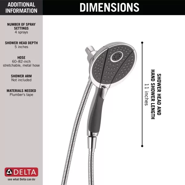 imageDelta Faucet 4Spray In2ition Dual Shower Head with Handheld Spray Brushed Nickel Shower Head with Hose Handheld Shower Heads Showerheads ampamp Handheld Showers Stainless 58467SSChrome