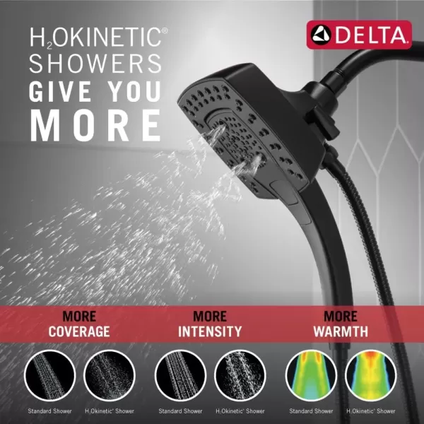 imageDelta Faucet 5Setting In2ition 2in1 Dual Hand Held Shower Head with Hose Black Shower Head Handheld Combo Magnetic Docking Handheld Shower Head 175 GPM Matte Black 58474BLMatte Black
