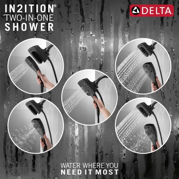 imageDelta Faucet 5Setting In2ition 2in1 Dual Hand Held Shower Head with Hose Black Shower Head Handheld Combo Magnetic Docking Handheld Shower Head 175 GPM Matte Black 58474BLMatte Black