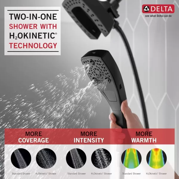 imageDelta Faucet 5Setting In2ition 2in1 Dual Hand Held Shower Head with Hose Black Shower Head Handheld Combo Magnetic Docking Handheld Shower Head 175 GPM Matte Black 58474BLMatte Black
