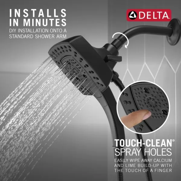 imageDelta Faucet 5Setting In2ition 2in1 Dual Hand Held Shower Head with Hose Black Shower Head Handheld Combo Magnetic Docking Handheld Shower Head 175 GPM Matte Black 58474BLMatte Black