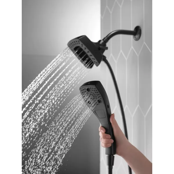 imageDelta Faucet 5Setting In2ition 2in1 Dual Hand Held Shower Head with Hose Black Shower Head Handheld Combo Magnetic Docking Handheld Shower Head 175 GPM Matte Black 58474BLMatte Black