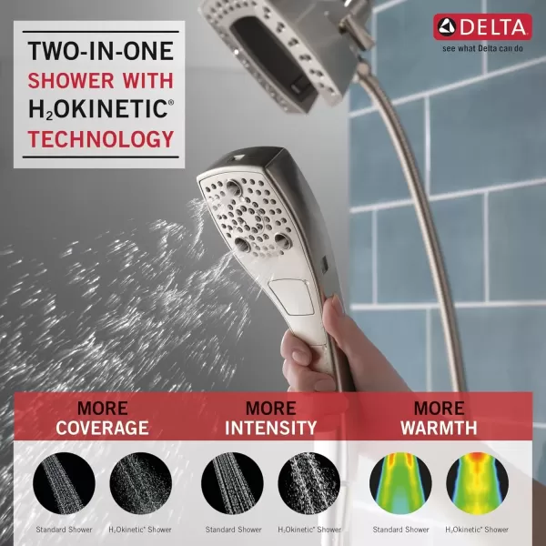 imageDelta Faucet 5Spray In2ition Dual Shower Head with HandHeld Spray H2Okinetic Brushed Nickel Shower Head with Hose Showerheads Magnetic Docking Lumicoat Stainless 58474SSPR25