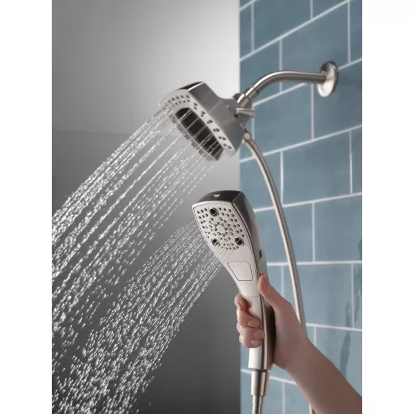 imageDelta Faucet 5Spray In2ition Dual Shower Head with HandHeld Spray H2Okinetic Brushed Nickel Shower Head with Hose Showerheads Magnetic Docking Lumicoat Stainless 58474SSPR25