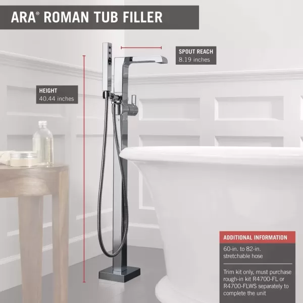 imageDelta Faucet Ara FloorMount Freestanding Tub Filler with Hand Held Shower Black Bathtub Faucet Tub Faucet Matte Black T4767BLFL Valve Not IncludedChrome