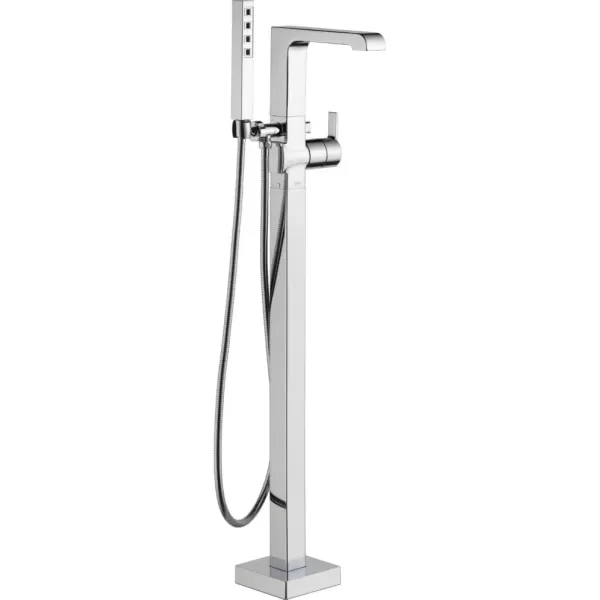 imageDelta Faucet Ara FloorMount Freestanding Tub Filler with Hand Held Shower Black Bathtub Faucet Tub Faucet Matte Black T4767BLFL Valve Not IncludedChrome