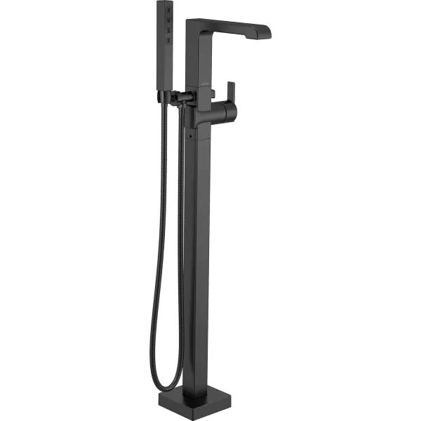 imageDelta Faucet Ara FloorMount Freestanding Tub Filler with Hand Held Shower Black Bathtub Faucet Tub Faucet Matte Black T4767BLFL Valve Not IncludedMatte Black