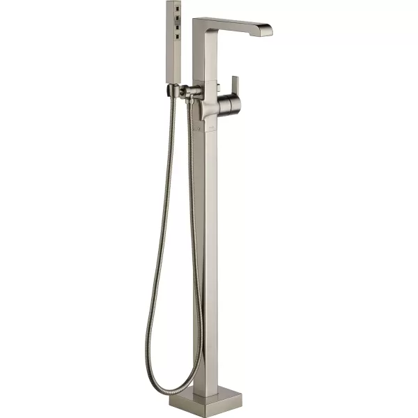 imageDelta Faucet Ara FloorMount Freestanding Tub Filler with Hand Held Shower Black Bathtub Faucet Tub Faucet Matte Black T4767BLFL Valve Not IncludedStainless