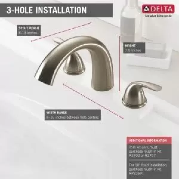 imageDelta Faucet Classic 2Handle Widespread Roman Tub Faucet Chrome Tub Faucet Roman Bathtub Faucet Delta Roman Tub Faucet Tub Filler Chrome T2705 Valve Not IncludedChrome