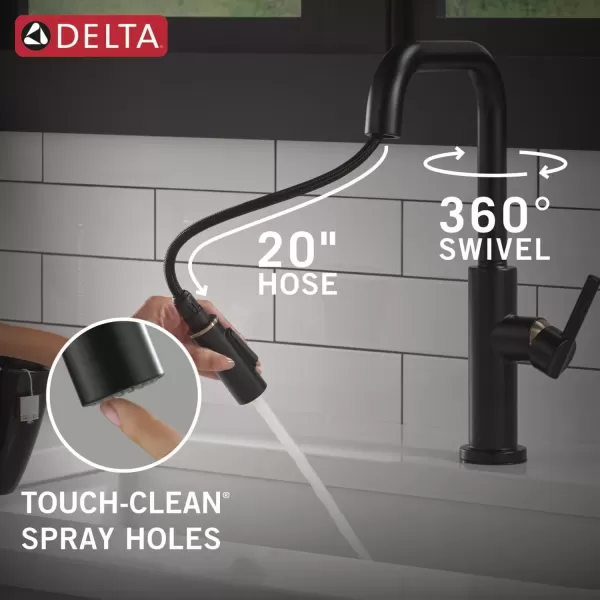 imageDelta Faucet Nicoli USpout Kitchen Faucet with Pull Down Sprayer Champagne Gold Kitchen Sink Faucet Modern Kitchen Faucet Single Hole Kitchen Faucet Champagne Bronze 19868LFCZMatte Black  Champagne Bronze