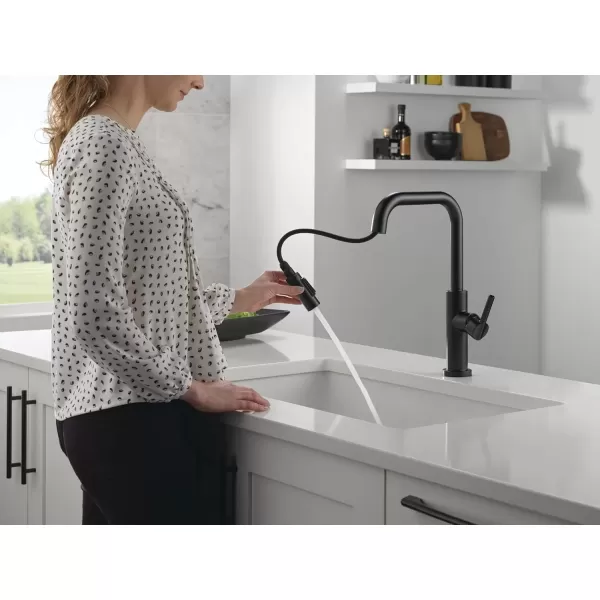 imageDelta Faucet Nicoli USpout Kitchen Faucet with Pull Down Sprayer Champagne Gold Kitchen Sink Faucet Modern Kitchen Faucet Single Hole Kitchen Faucet Champagne Bronze 19868LFCZMatte Black