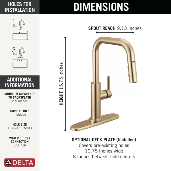 imageDelta Faucet Nicoli USpout Kitchen Faucet with Pull Down Sprayer Champagne Gold Kitchen Sink Faucet Modern Kitchen Faucet Single Hole Kitchen Faucet Champagne Bronze 19868LFCZChampagne Bronze
