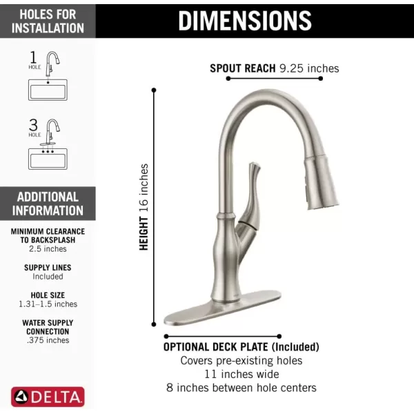 imageDelta Faucet Ophelia Brushed Nickel Faucet with Pull Down Sprayer for Kitchen Sink Magnetic Docking SpotShield Stainless 19888TZSPDSTSpotShield Stainless