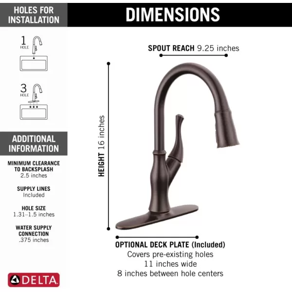 imageDelta Faucet Ophelia Brushed Nickel Faucet with Pull Down Sprayer for Kitchen Sink Magnetic Docking SpotShield Stainless 19888TZSPDSTVenetian Bronze