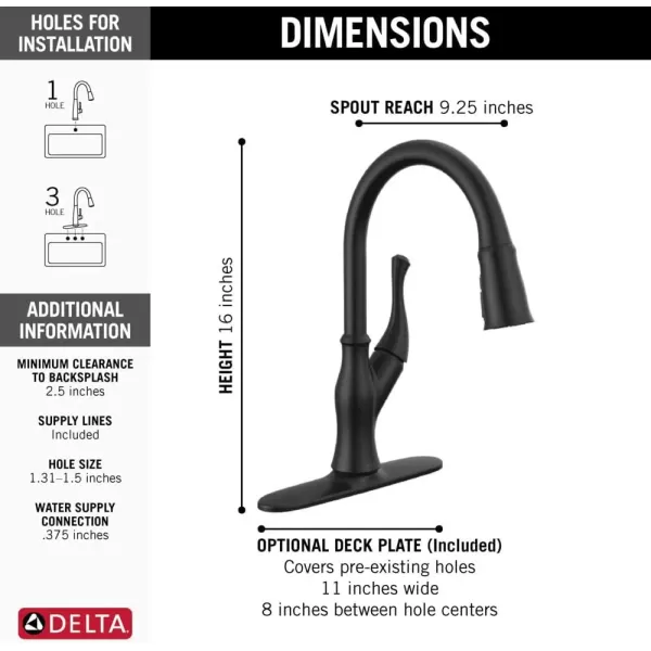 imageDelta Faucet Ophelia Matte Black Kitchen Faucet Touch Touch2O Technology MagnaTite Docking SingleHandle 19888TZBLDSTMatte Black