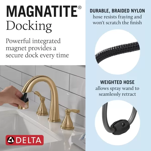 imageDelta Faucet Stryke Pull Down Bathroom Faucet Bathroom Pull Out Faucet Gold Widespread Bathroom Faucet 3 Hole Pull Down Bathroom Sink Faucet Magnet Dock Lumicoat Champagne Bronze 35775CZPDPRDST