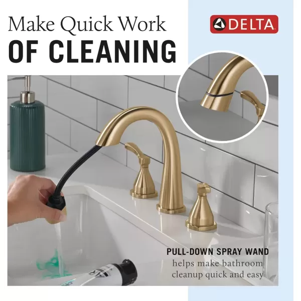imageDelta Faucet Stryke Pull Down Bathroom Faucet Bathroom Pull Out Faucet Gold Widespread Bathroom Faucet 3 Hole Pull Down Bathroom Sink Faucet Magnet Dock Lumicoat Champagne Bronze 35775CZPDPRDST
