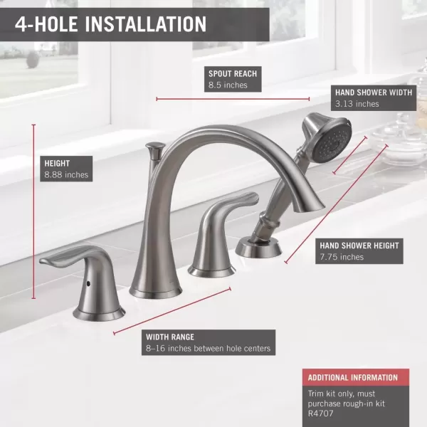 imageDelta Faucet T4738SS Lahara Roman Tub with Handshower Trim Stainless