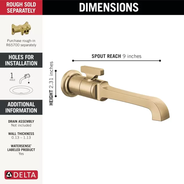 imageDelta Faucet Tetra Wall Mount Bathroom Faucet Brushed Nickel Wall Mount Faucet Bathroom Wall Faucet Brushed Nickel Bathroom Faucet Lumicoat Stainless T3589LFSSPRWL Valve Not IncludedLumicoat Champagne Bronze