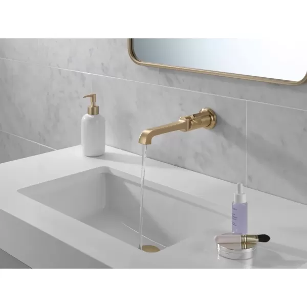 imageDelta Faucet Tetra Wall Mount Bathroom Faucet Brushed Nickel Wall Mount Faucet Bathroom Wall Faucet Brushed Nickel Bathroom Faucet Lumicoat Stainless T3589LFSSPRWL Valve Not IncludedLumicoat Champagne Bronze