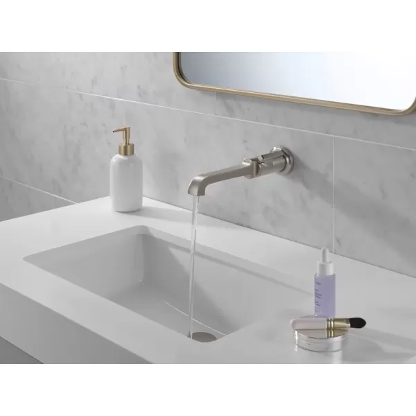 imageDelta Faucet Tetra Wall Mount Bathroom Faucet Brushed Nickel Wall Mount Faucet Bathroom Wall Faucet Brushed Nickel Bathroom Faucet Lumicoat Stainless T3589LFSSPRWL Valve Not IncludedLumicoat Stainless