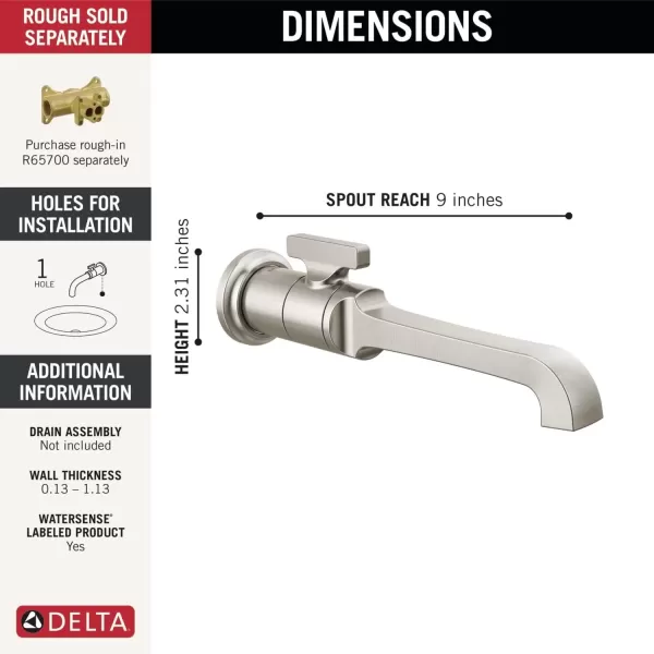 imageDelta Faucet Tetra Wall Mount Bathroom Faucet Brushed Nickel Wall Mount Faucet Bathroom Wall Faucet Brushed Nickel Bathroom Faucet Lumicoat Stainless T3589LFSSPRWL Valve Not IncludedLumicoat Stainless