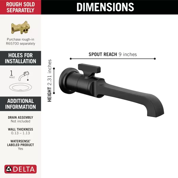 imageDelta Faucet Tetra Wall Mount Bathroom Faucet Brushed Nickel Wall Mount Faucet Bathroom Wall Faucet Brushed Nickel Bathroom Faucet Lumicoat Stainless T3589LFSSPRWL Valve Not IncludedMatte Black