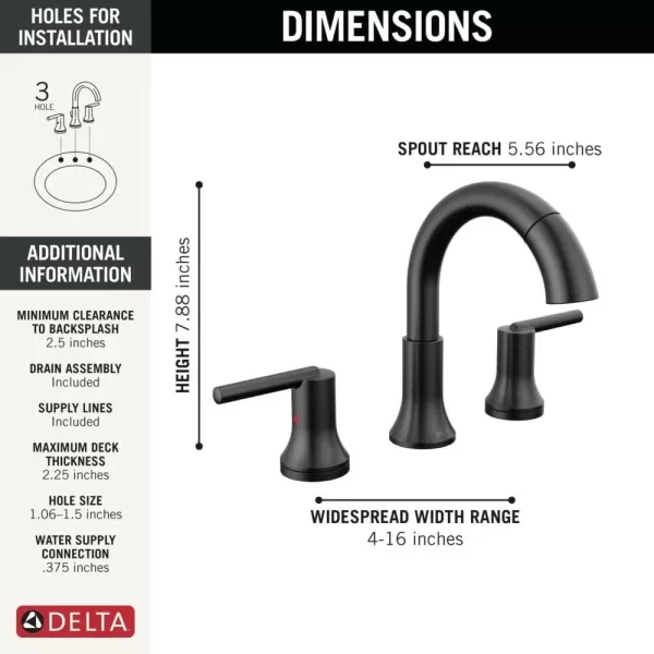 imageDelta Faucet Trinsic Pull Down Bathroom Faucet Bathroom Pull Out Faucet Black Widespread Bathroom Faucet 3 Hole Pull Down Sprayer Bathroom Sink Faucet Magnetic Docking Matte Black 3559BLPDDSTMatte Black