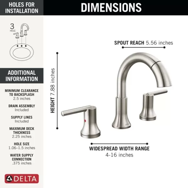 imageDelta Faucet Trinsic Pull Down Bathroom Faucet Bathroom Pull Out Faucet Black Widespread Bathroom Faucet 3 Hole Pull Down Sprayer Bathroom Sink Faucet Magnetic Docking Matte Black 3559BLPDDSTStainless