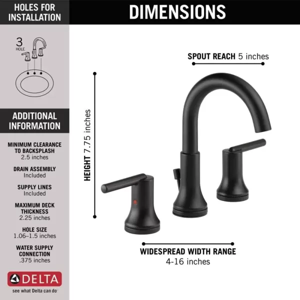 imageDelta Faucet Trinsic Pull Down Bathroom Faucet Bathroom Pull Out Faucet Black Widespread Bathroom Faucet 3 Hole Pull Down Sprayer Bathroom Sink Faucet Magnetic Docking Matte Black 3559BLPDDSTMatte Black