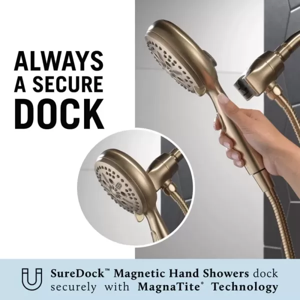 imageDelta Faucet 54810PK SureDock Chrome Hand Shower with MagnaTite Technology 7 Spray SettingsChampagne Bronze
