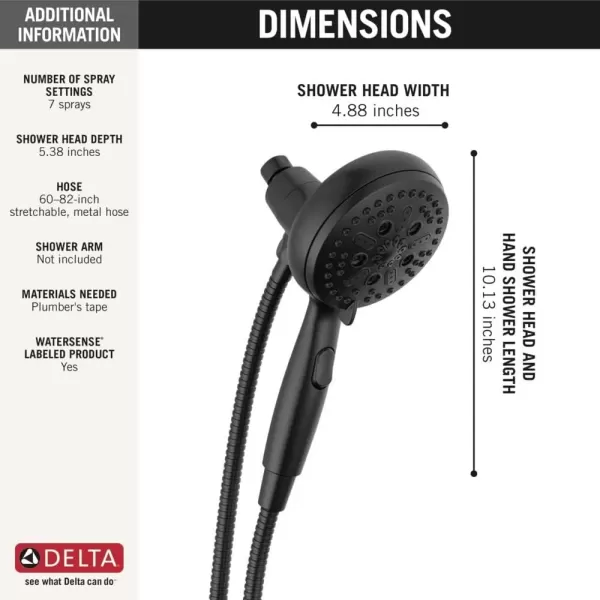 imageDelta Faucet 54810PK SureDock Chrome Hand Shower with MagnaTite Technology 7 Spray SettingsMatte Black