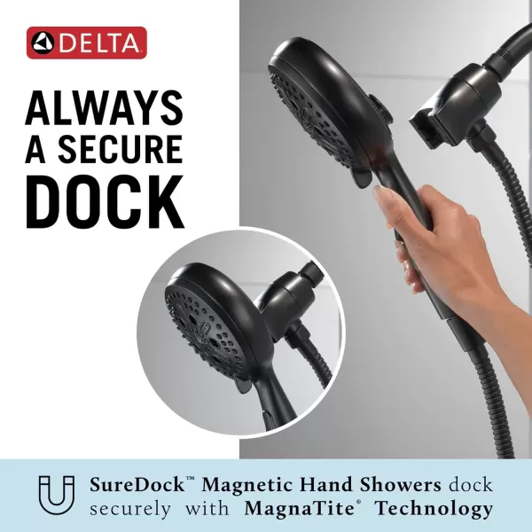 imageDelta Faucet 54810PK SureDock Chrome Hand Shower with MagnaTite Technology 7 Spray SettingsMatte Black
