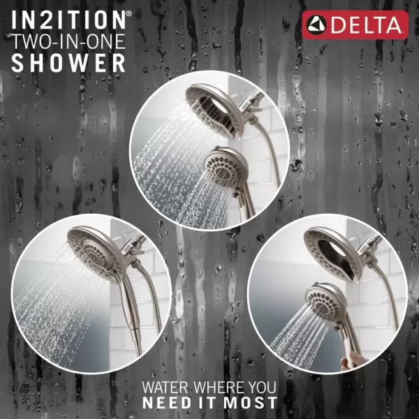 imageDelta Faucet 5Spray In2ition 2in1 Dual Shower Head with HandHeld Spray Brushed Nickel Hand Held Shower Head with Hose Handheld Shower Heads 175 GPM Shower Head Stainless 58569SSPK