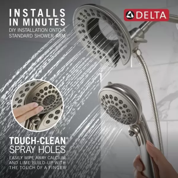 imageDelta Faucet 5Spray In2ition 2in1 Dual Shower Head with HandHeld Spray Brushed Nickel Hand Held Shower Head with Hose Handheld Shower Heads 175 GPM Shower Head Stainless 58569SSPK