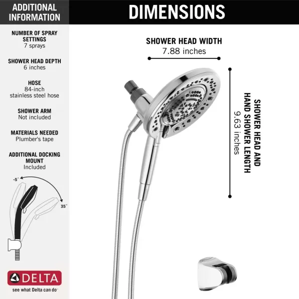 imageDelta Faucet 7Spray In2ition Dual Shower Head with Handheld Spray Brushed Nickel Shower Head with Hose Showerheads ampamp Handheld Showers Handheld Shower Heads Satin Nickel 75687DSNChrome
