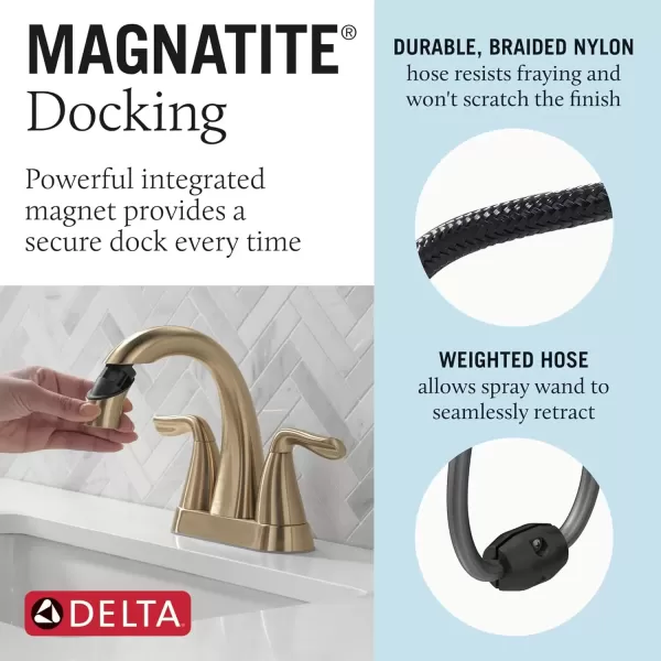imageDelta Faucet Arvo PullDown Centerset Bathroom Faucet Gold Bathroom Sink Faucet Bathroom Faucet with Pull Out Sprayer 3Hole Bathroom Faucet Champagne Bronze 25840LFCZPDChampagne Bronze