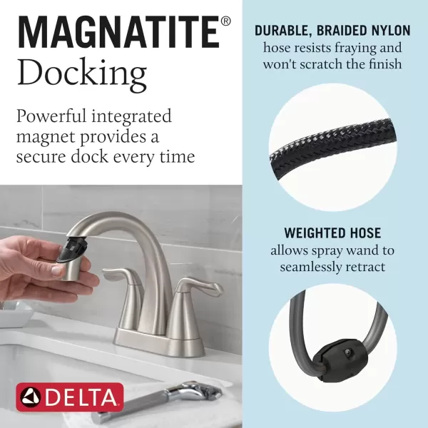 imageDelta Faucet Arvo PullDown Centerset Bathroom Faucet Gold Bathroom Sink Faucet Bathroom Faucet with Pull Out Sprayer 3Hole Bathroom Faucet Champagne Bronze 25840LFCZPDSpotshield Brushed Nickel