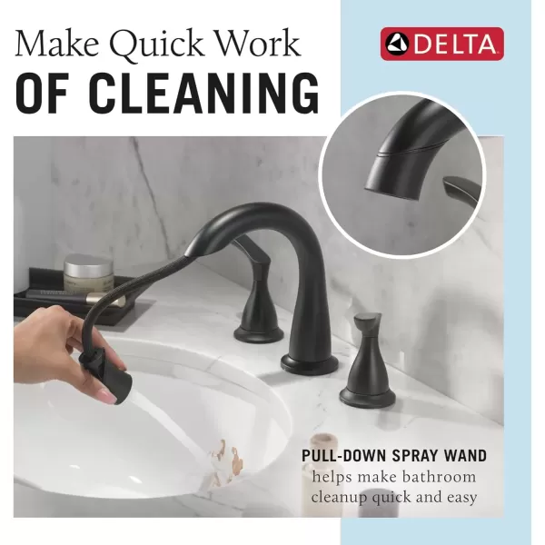 imageDelta Faucet Broadmoor Pull Down Bathroom Faucet Black Bathroom Pull Out Faucet Widespread Bathroom Faucet 3 Hole with Magnet Dock Bathroom Sink Faucet Matte Black 35765LFBLPDMatte Black