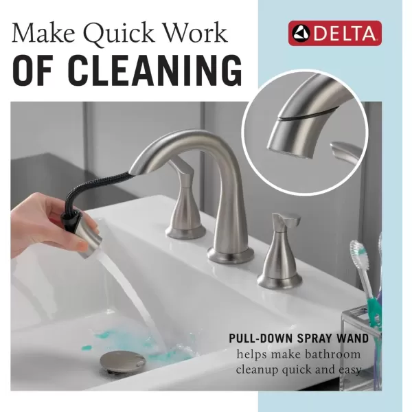 imageDelta Faucet Broadmoor Pull Down Bathroom Faucet Black Bathroom Pull Out Faucet Widespread Bathroom Faucet 3 Hole with Magnet Dock Bathroom Sink Faucet Matte Black 35765LFBLPDSpotShield Stainless