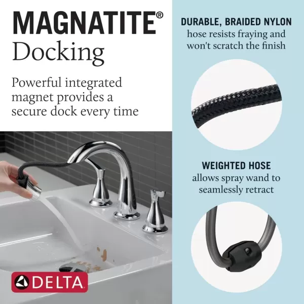 imageDelta Faucet Broadmoor Pull Down Bathroom Faucet Black Bathroom Pull Out Faucet Widespread Bathroom Faucet 3 Hole with Magnet Dock Bathroom Sink Faucet Matte Black 35765LFBLPDChrome