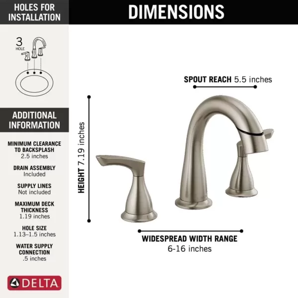 imageDelta Faucet Broadmoor Pull Down Bathroom Faucet Black Bathroom Pull Out Faucet Widespread Bathroom Faucet 3 Hole with Magnet Dock Bathroom Sink Faucet Matte Black 35765LFBLPDSpotShield Stainless