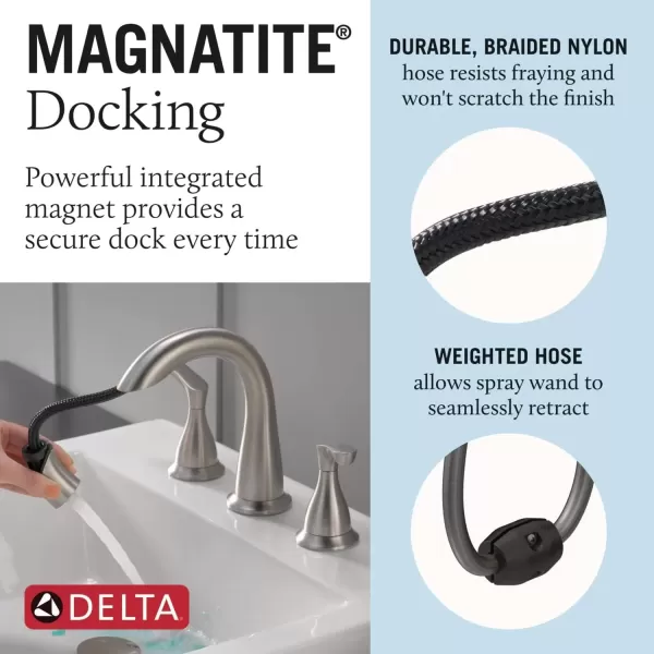imageDelta Faucet Broadmoor Pull Down Bathroom Faucet Black Bathroom Pull Out Faucet Widespread Bathroom Faucet 3 Hole with Magnet Dock Bathroom Sink Faucet Matte Black 35765LFBLPDSpotShield Stainless