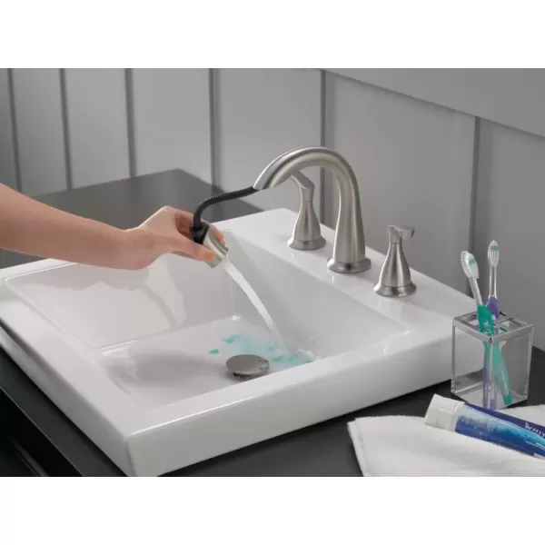 imageDelta Faucet Broadmoor Pull Down Bathroom Faucet Black Bathroom Pull Out Faucet Widespread Bathroom Faucet 3 Hole with Magnet Dock Bathroom Sink Faucet Matte Black 35765LFBLPDSpotShield Stainless