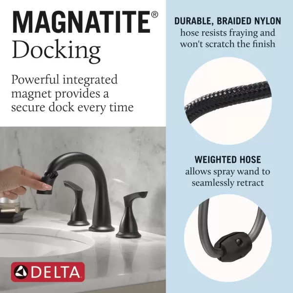 imageDelta Faucet Broadmoor Pull Down Bathroom Faucet Black Bathroom Pull Out Faucet Widespread Bathroom Faucet 3 Hole with Magnet Dock Bathroom Sink Faucet Matte Black 35765LFBLPDMatte Black