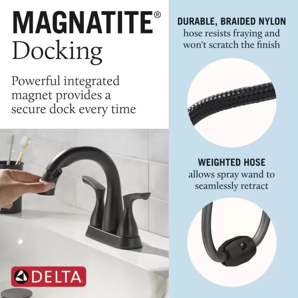 imageDelta Faucet Broadmoor Pull Down Bathroom Faucet Brushed Nickel Bathroom Faucet Bathroom Sink Faucet with Pull Down Sprayer Centerset Bathroom Faucet with Magnetic Docking Stainless 25765LFSSPDMatte Black