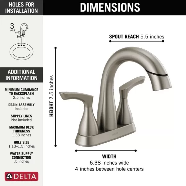 imageDelta Faucet Broadmoor Pull Down Bathroom Faucet Brushed Nickel Bathroom Faucet Bathroom Sink Faucet with Pull Down Sprayer Centerset Bathroom Faucet with Magnetic Docking Stainless 25765LFSSPDSpotShield Stainless